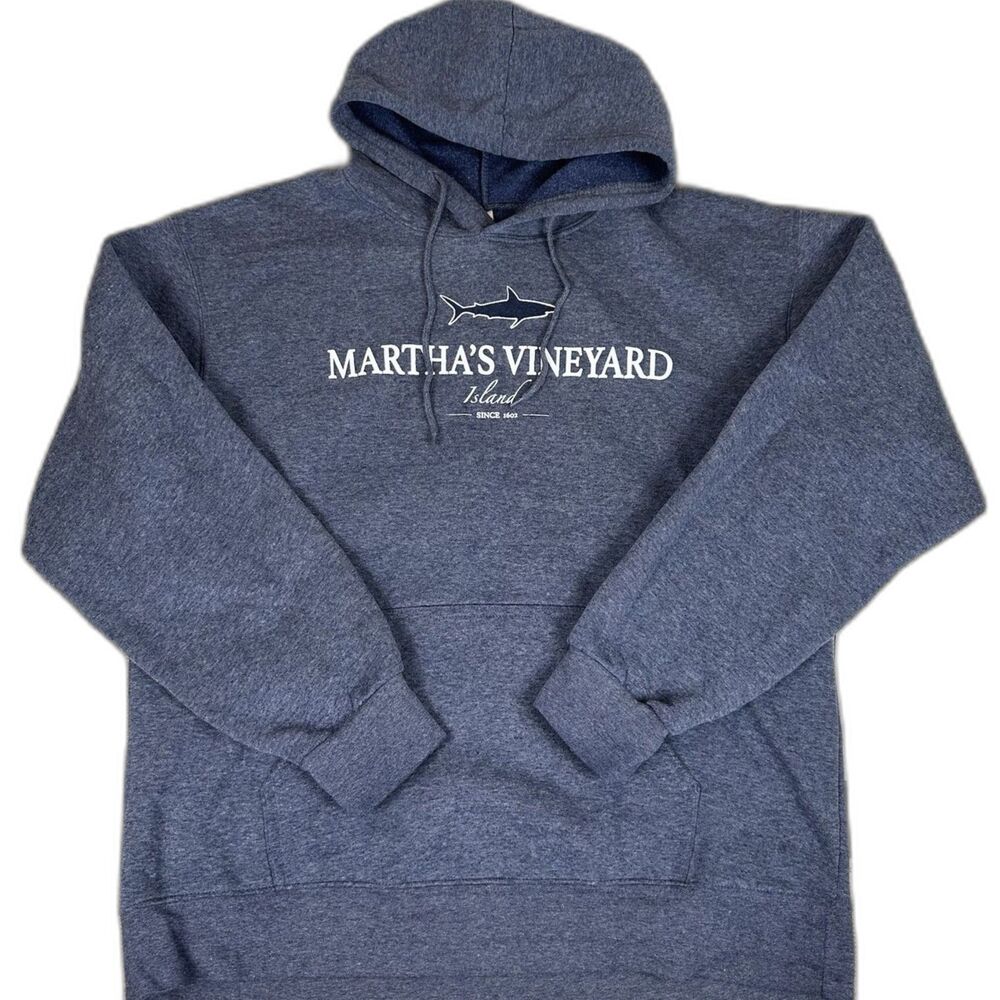 Martha’s Vineyard Island Hoodie Hooded Sweatshirt L Heather Blue Graphic
